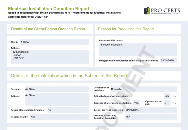 Domestic Electrical Installation Condition Report