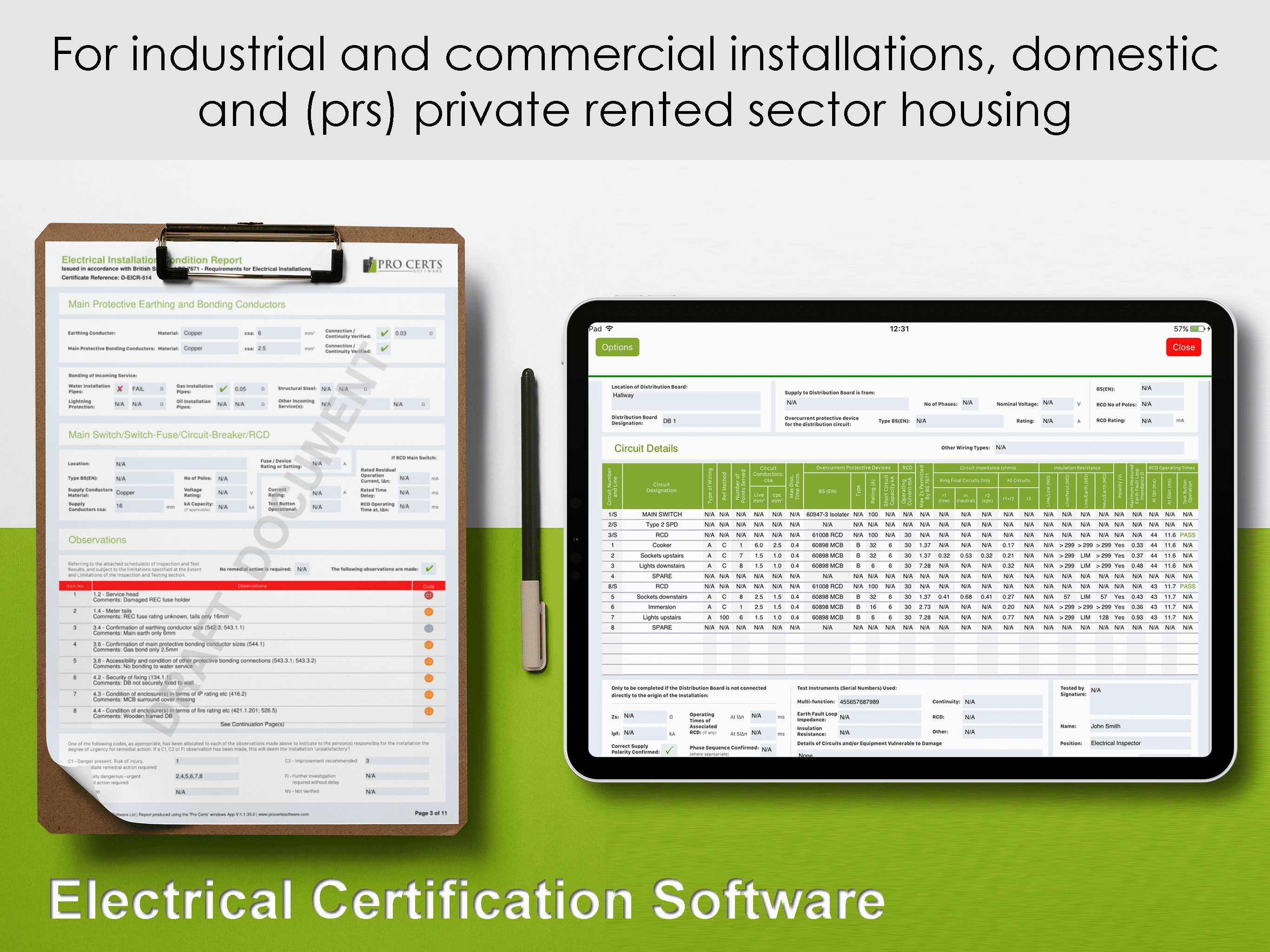 Electrical Certification Software - EICR Software  Pro Certs App With Electrical Minor Works Certificate Template