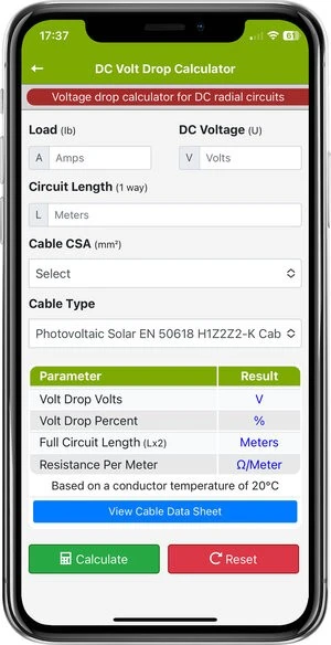 Solar PV DC Volt Drop Calculator