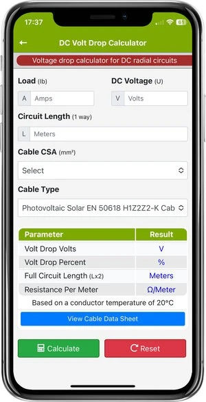 Solar PV DC Voltage Drop Calculator