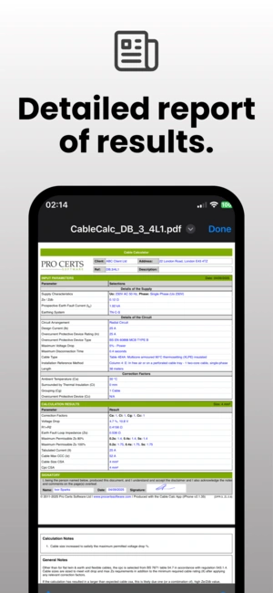 Cable calculation report